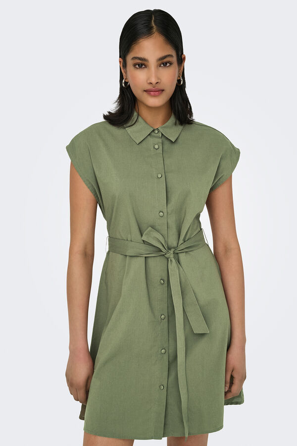 Only Vestido corto camisero verde