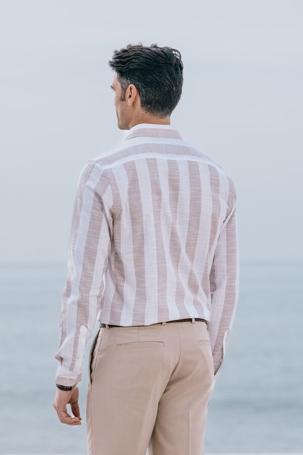 Celopman Camisa bege listrada larga bege