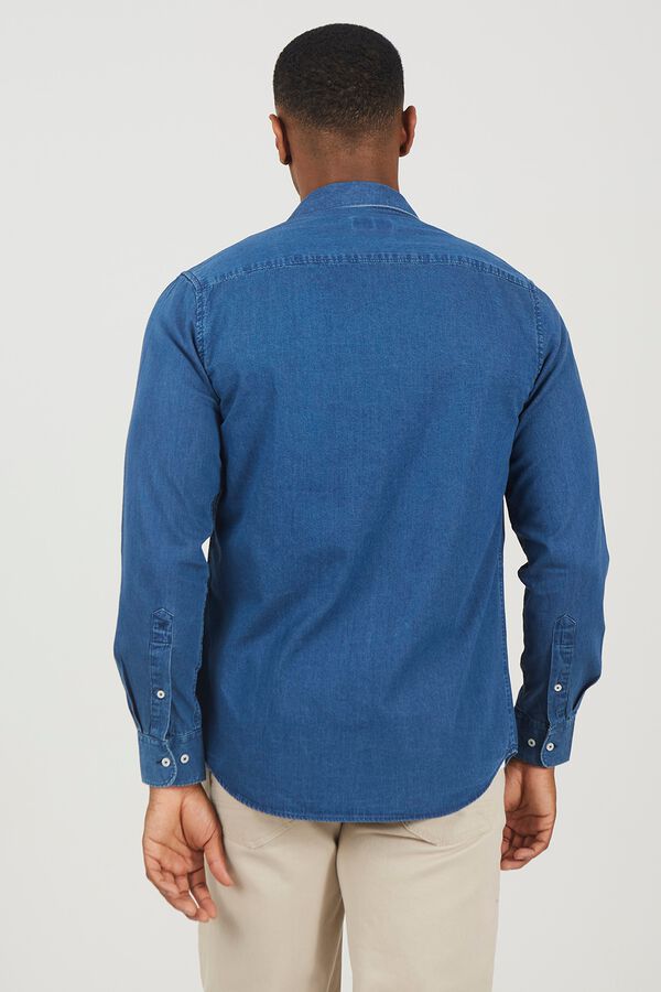 Brave Soul Camisa jeans com bolso azul