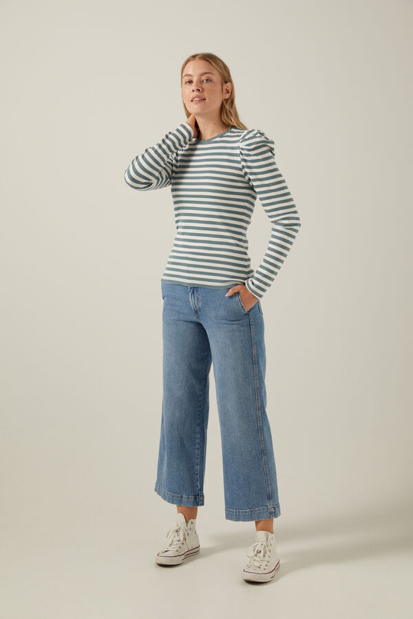 Pieces Top manga abullonada gris