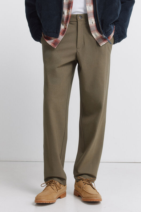 Springfield Pantal&oacute;n comfort pliegues relaxed fit kaki