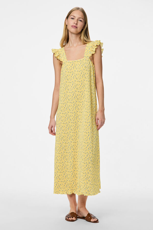 Pieces Vestido midi floral  amarelo