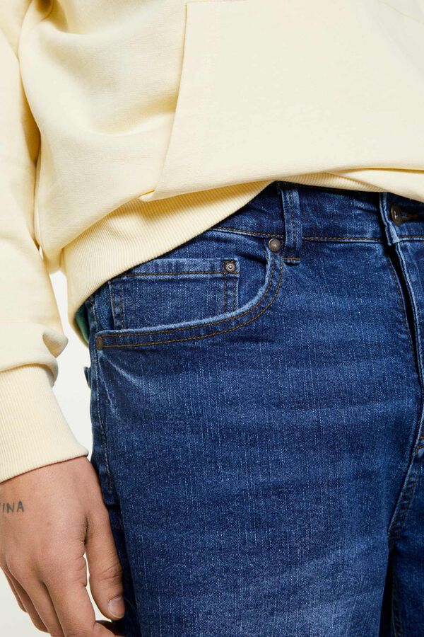 Springfield Bermudas jeans básicas regular lavagem média-escura azulado