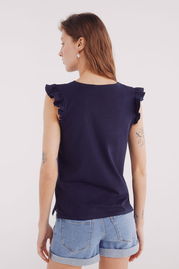 Springfield Camisa bordada com babados azul