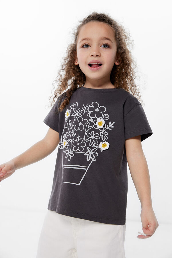 Springfield Kids Camiseta flores crochet niña gris