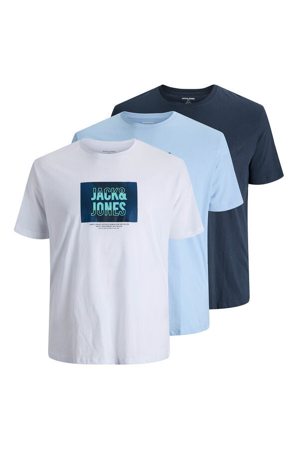 Jack & Jones PLUS Pacote x3 camisetas de ajuste padr&atilde;o azul