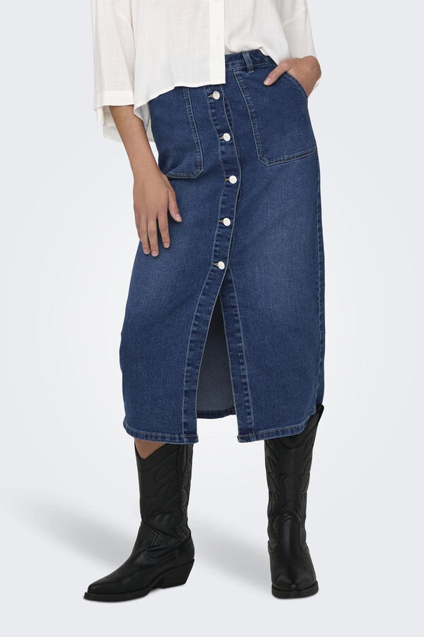 JDY Falda midi vaquera azul