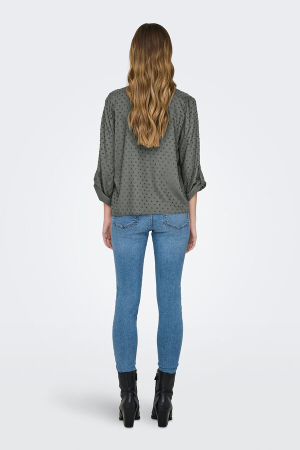 JDY Camisa de manga larga y cuello de pico gris