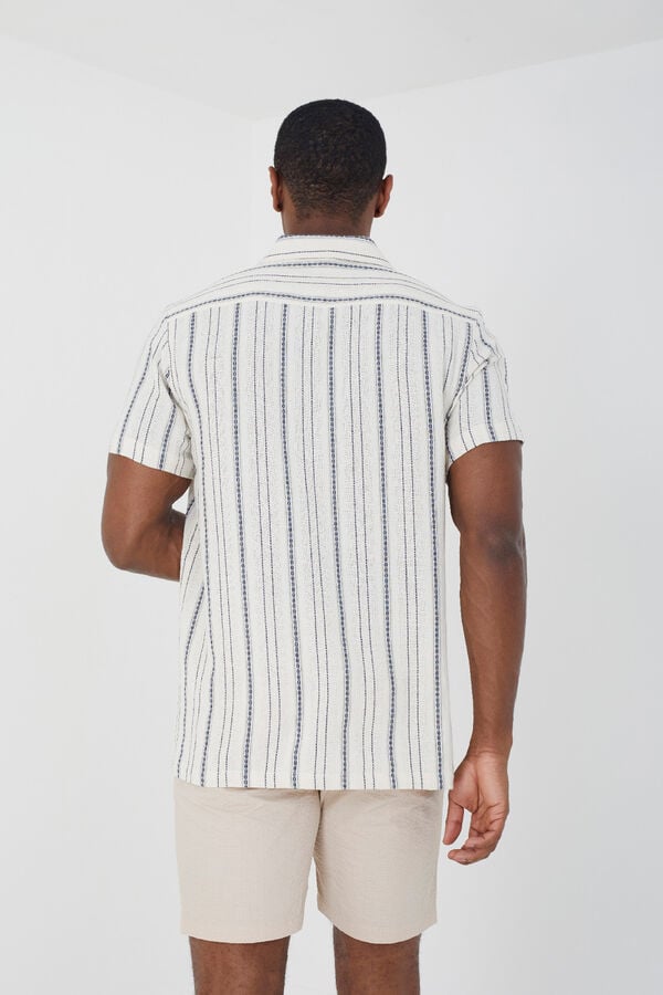 Brave Soul Camisa &agrave;s riscas manga curta bege