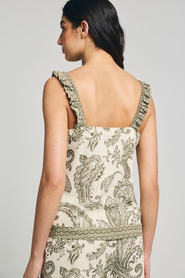 Only Top curto de linho estampado