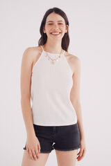 Springfield Top halter com fio dourado bege