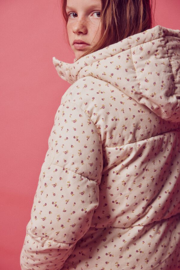 Springfield Kids Chaqueta acolchada pana flores ni&ntilde;a beige