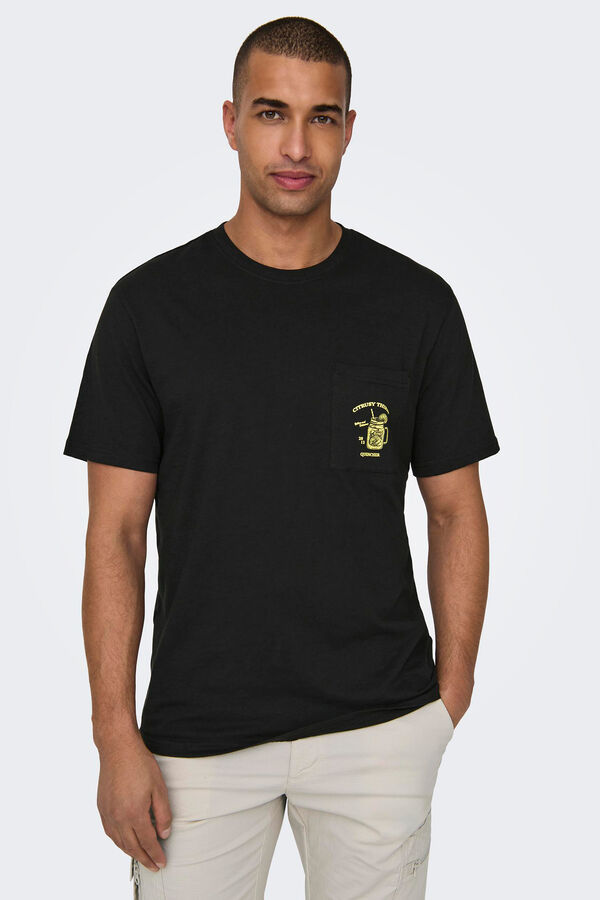 Only & Sons Camisola de manga curta com bolso preto