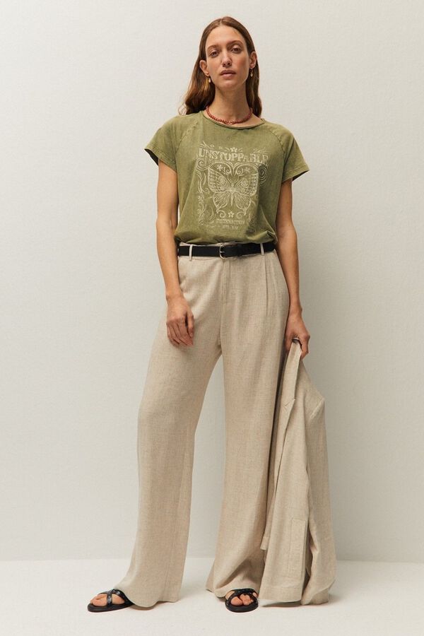 Systemaction Camiseta con print de mariposa kaki