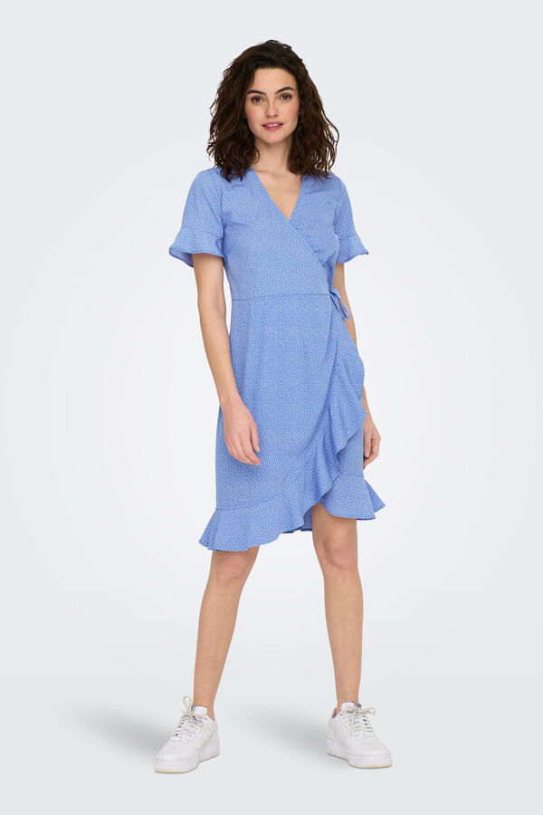 Only Vestido curto cruzado azul