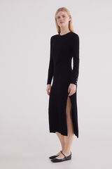 Springfield Vestido midi de malha com bot&otilde;es e punhos preto