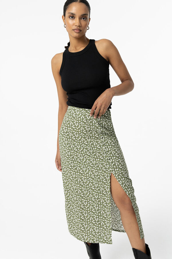 Tiffosi Falda Midi Estampada verde