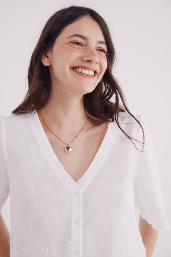 Springfield Blusa bordados algod&oacute;n blanco