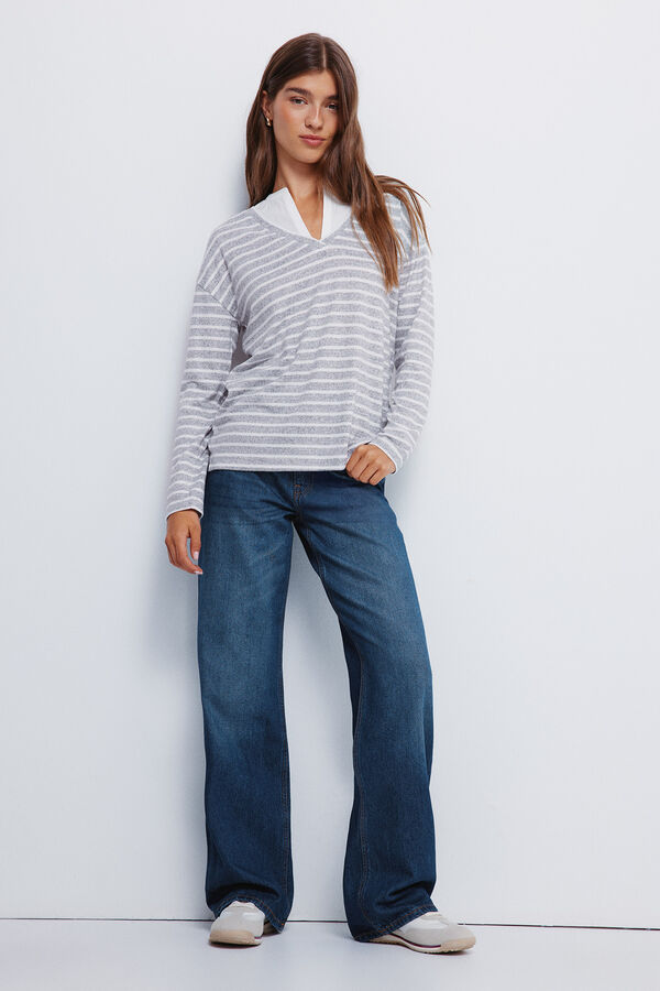 Springfield Camiseta cuello combinado gris