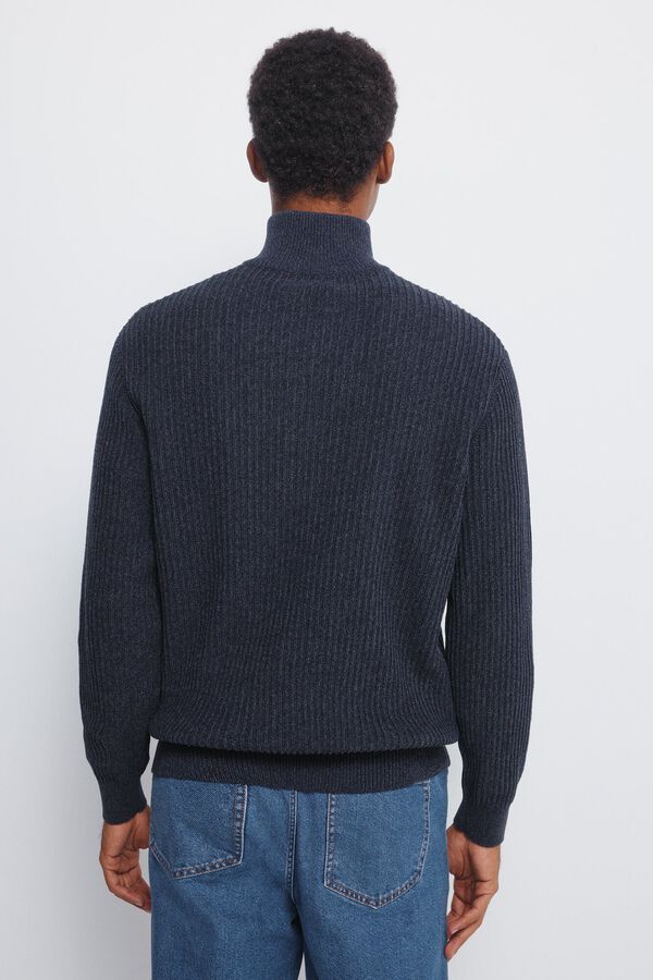 Springfield Camisola canelado com fecho-&eacute;clair azul