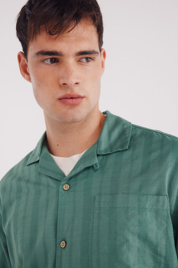 Springfield Camisa leve jacquard guayabera manga curta verde