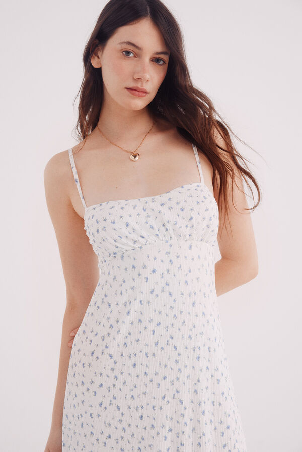 Springfield Vestido midi escote frunces estampado estampado