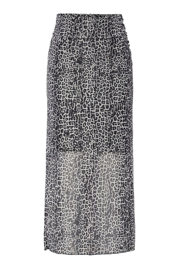 Pieces Falda transparente animal print con forro gris