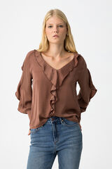 Tiffosi Blusa de cetim com babados cru