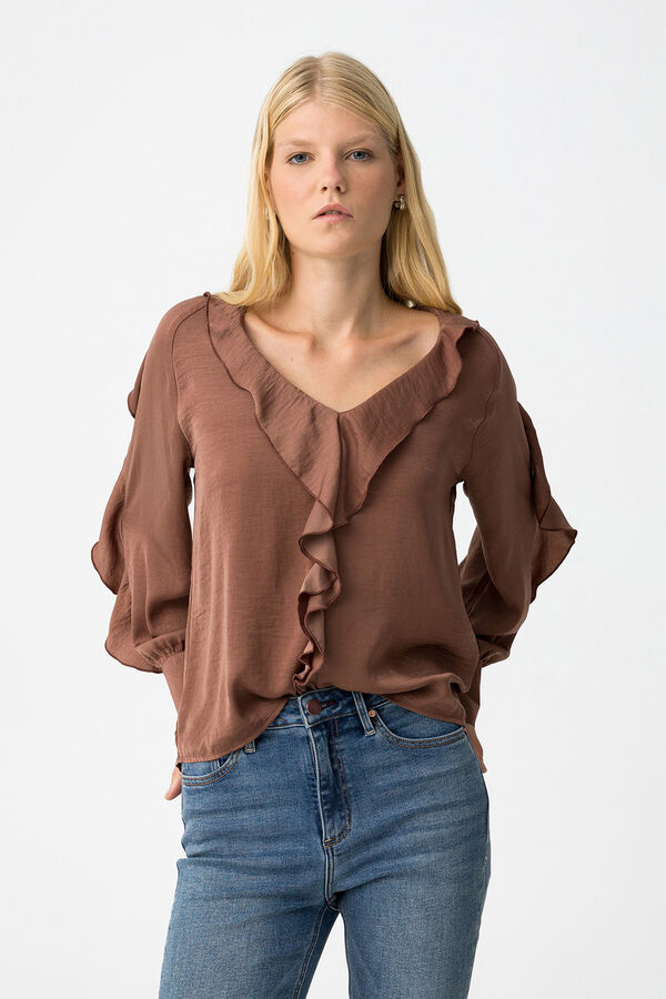 Tiffosi Blusa de cetim com babados cru