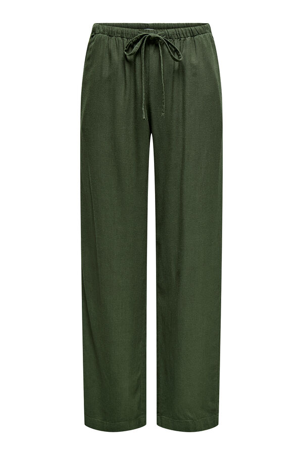 JDY Calças compridas de linho verde