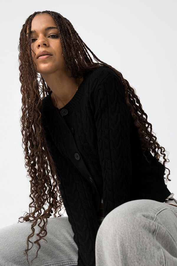 Tiffosi C&aacute;rdigan Slim Punto de Cable negro