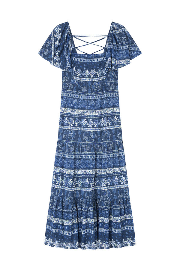 Springfield Vestido midi cenefas espalda cruzada azul