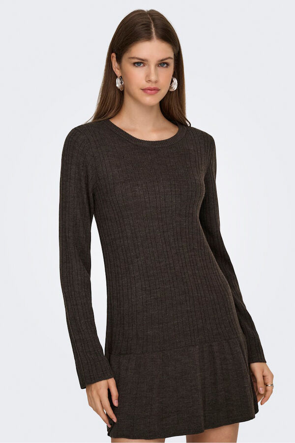 Only Vestido curto com folho castanho