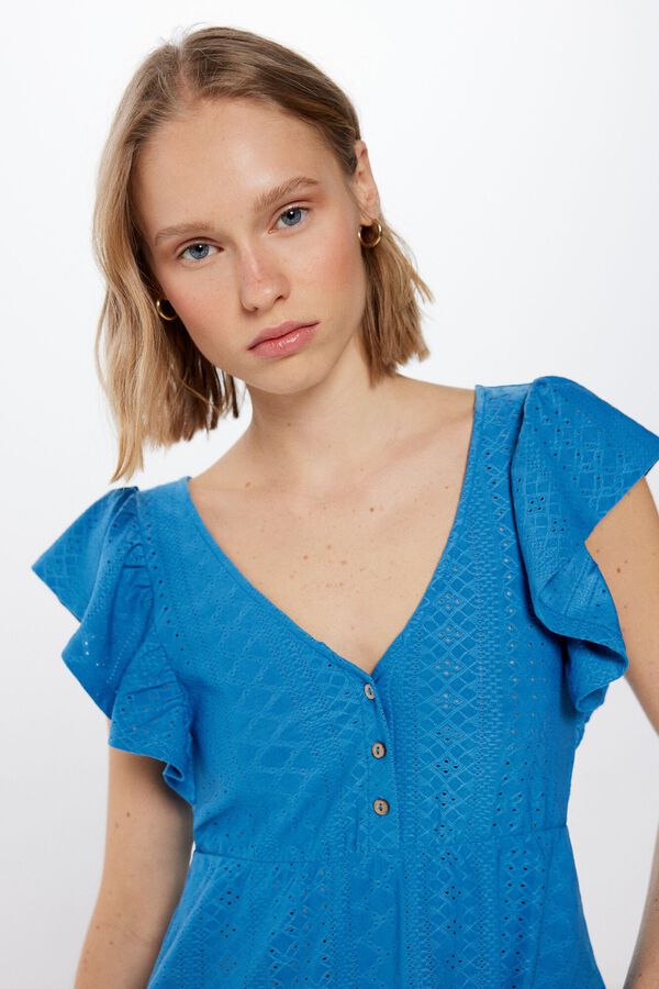 Springfield T-shirt Peplum Bordado Suíço azul