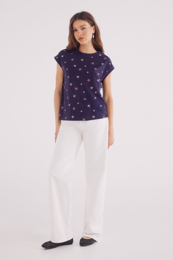 Springfield Camiseta estampada botones hombro azul