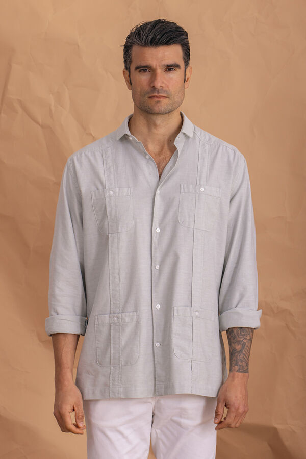 Celopman Camisa Cubana Blanca verde