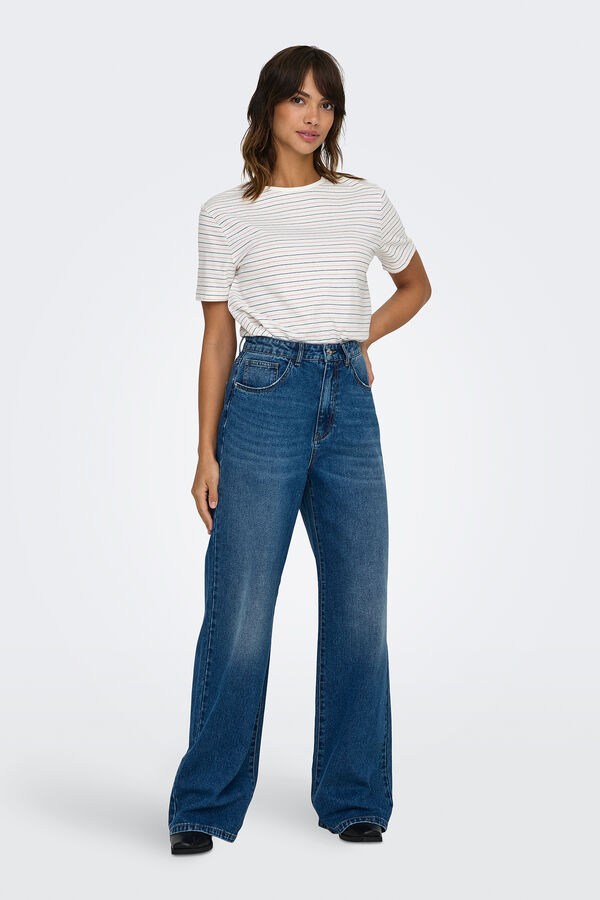 JDY Camiseta de manga corta y cuello redondo blanco