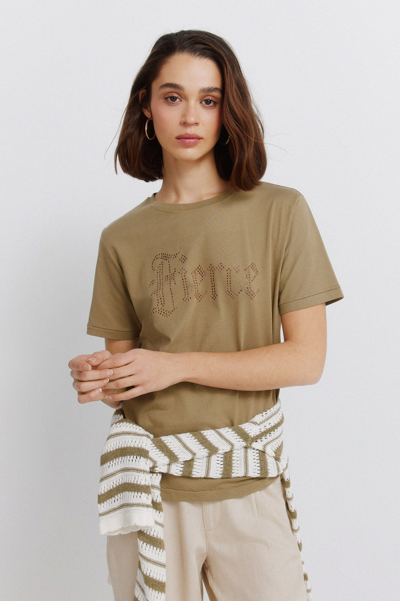 Springfield T-shirt manga curta com tachas