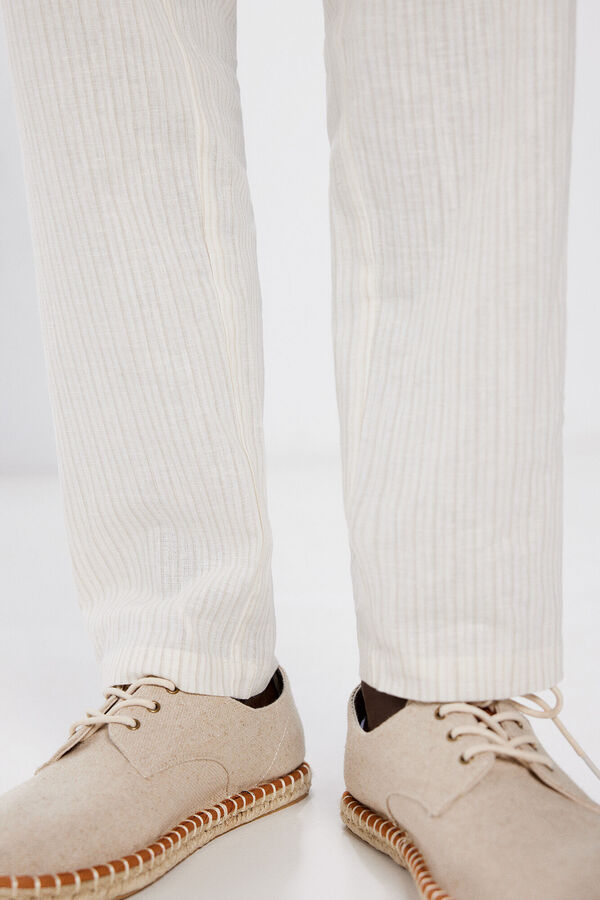 Springfield Pantalón slim lino rayas blanco