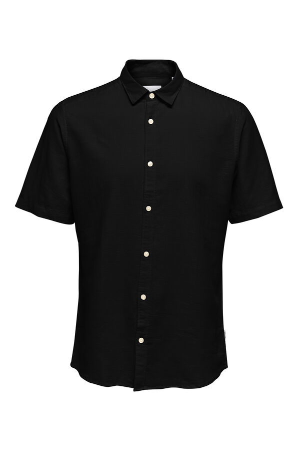 Only & Sons Camisa de manga curta em linho preto