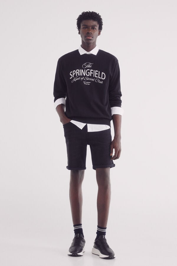 Springfield Bermuda vaquera b&aacute;sica negra slim fit negro