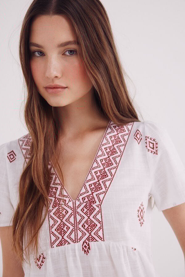 Springfield Blusa escote cenefa motivos &eacute;tnicos rojo