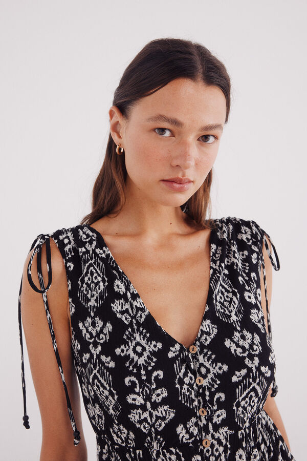 Springfield Vestido curto estampado &eacute;tnico preto