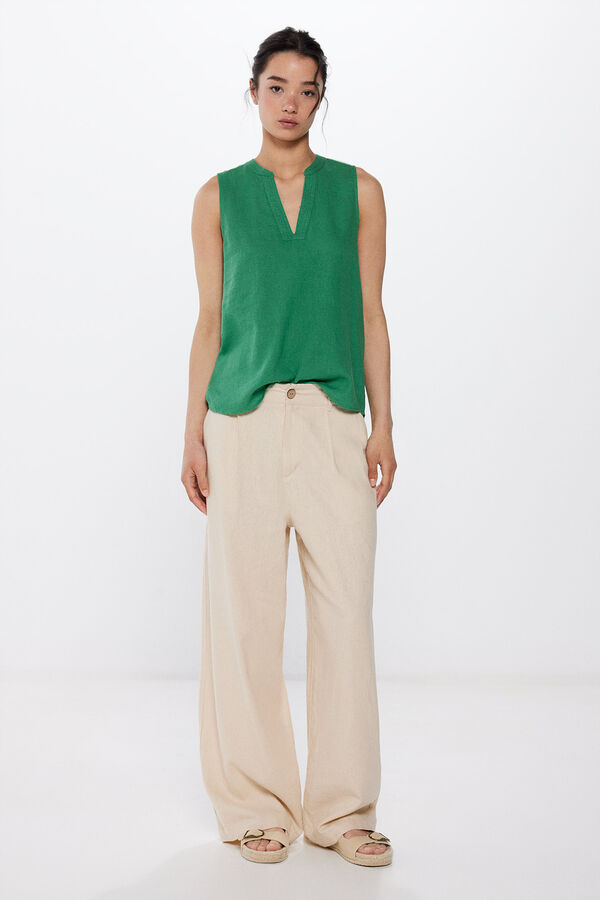 Springfield Blusa Sem Mangas Algodão Linho bege