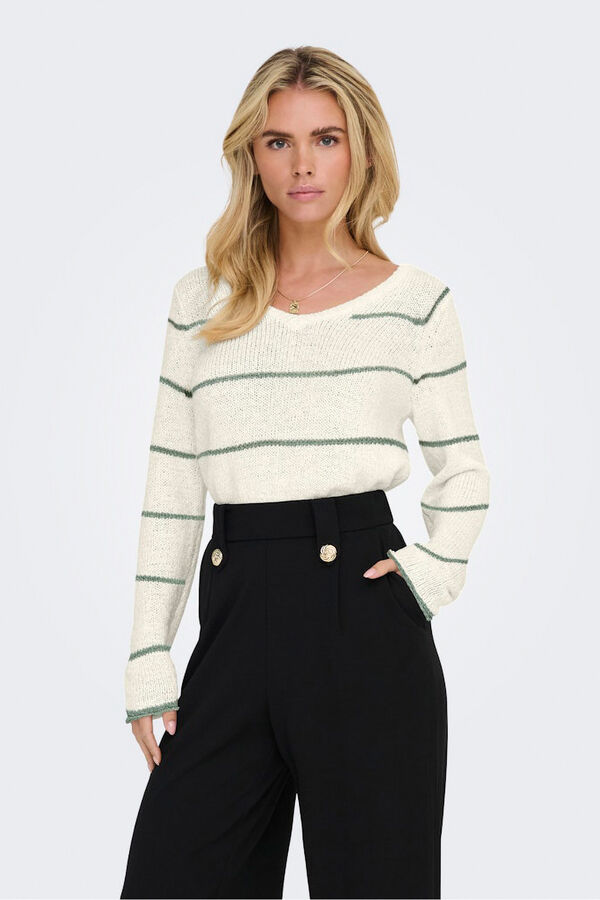 Only Jersey de cuello de pico blanco