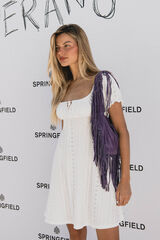 Springfield Vestido corto bordado suizo blanco