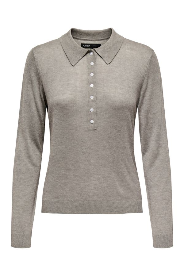 Only Polo de punto manga larga gris