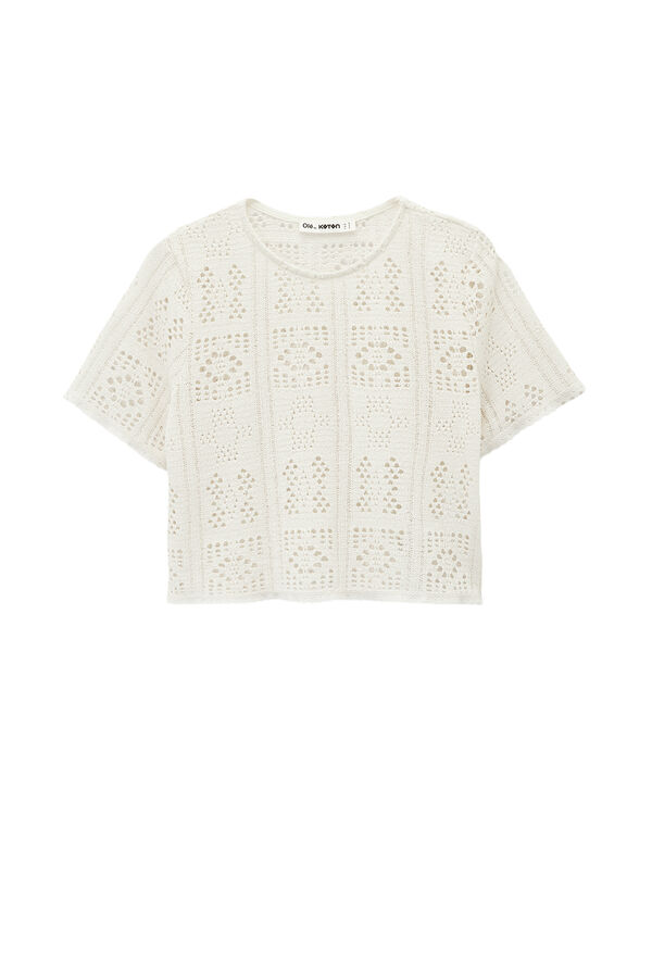 Koton T-shirt curta de crochet castanho