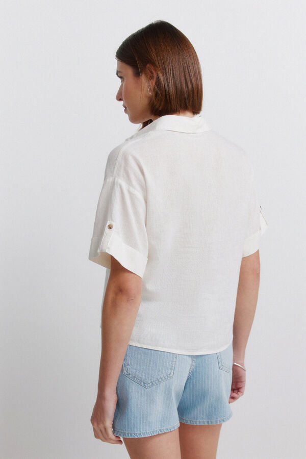 Springfield Camisa de linho de manga curta bege