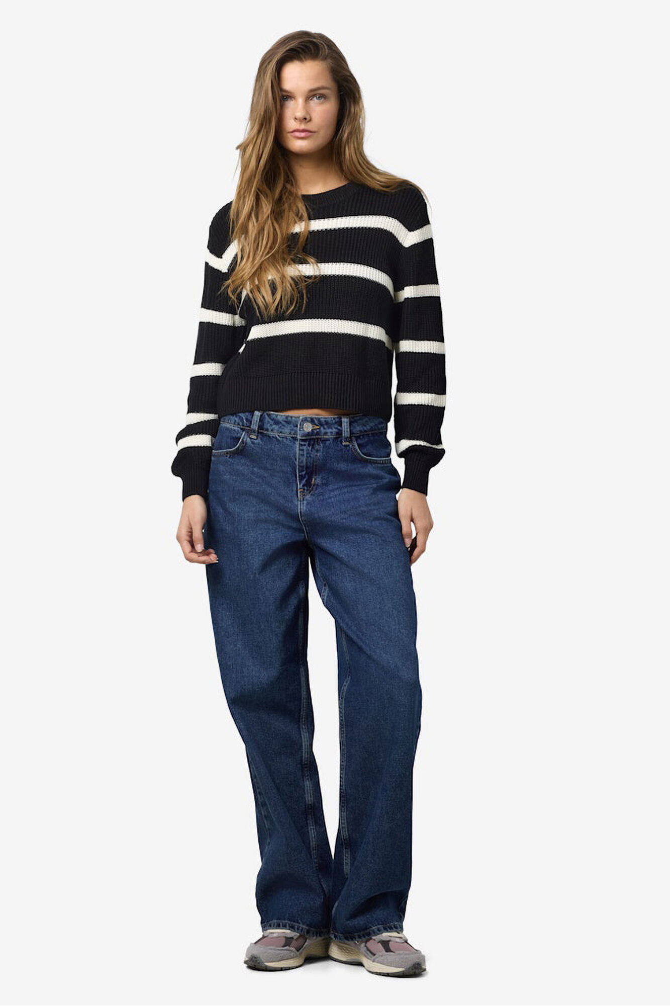 Noisy May camisola b&aacute;sico riscas com gola redonda